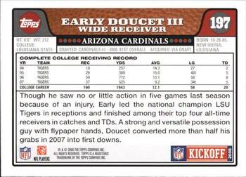 2008 Topps Kickoff #197 Early Doucet Back