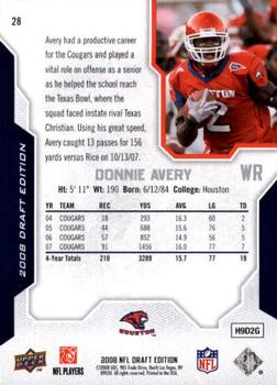 2008 Upper Deck Draft Edition #28 Donnie Avery Back
