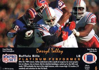 1991 Pro Set Platinum #6 Darryl Talley Back