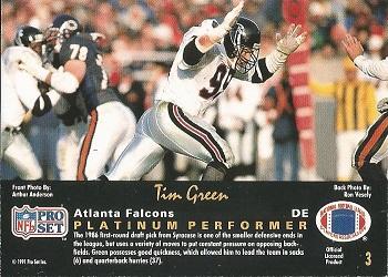 1991 Pro Set Platinum #3 Tim Green Back