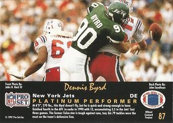 1991 Pro Set Platinum #87 Dennis Byrd Back