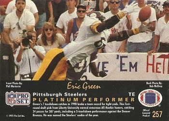 1991 Pro Set Platinum #257 Eric Green Back