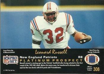 1991 Pro Set Platinum #308 Leonard Russell Back