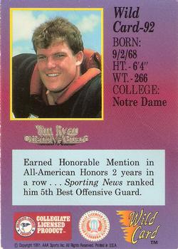 1991 Wild Card Draft #92 Tim Ryan Back