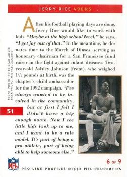 1992 Pro Line Profiles #51 Jerry Rice Back