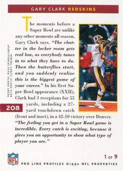 1992 Pro Line Profiles #208 Gary Clark Back
