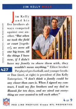 1992 Pro Line Profiles #427 Jim Kelly Back