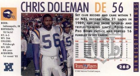 1992 GameDay #268 Chris Doleman Back