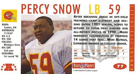 1992 GameDay #77 Percy Snow Back