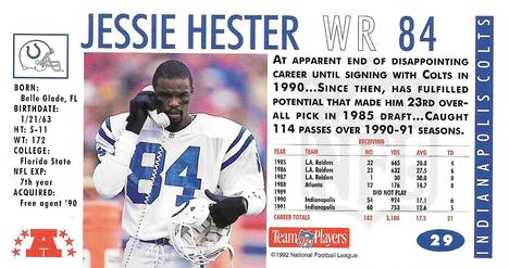 1992 GameDay #29 Jessie Hester Back