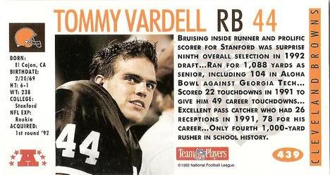 1992 GameDay #439 Tommy Vardell Back