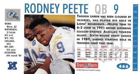 1992 GameDay #466 Rodney Peete Back
