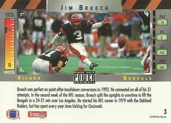 1993 Pro Set Power #3 Jim Breech Back