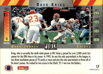 1993 Pro Set Power #17 Dave Krieg Back