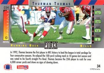 1993 Pro Set Power #34 Thurman Thomas Back