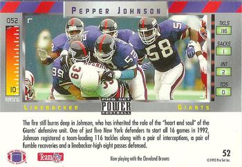 1993 Pro Set Power #52 Pepper Johnson Back