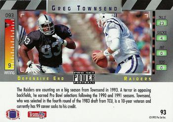 1993 Pro Set Power #93 Greg Townsend Back