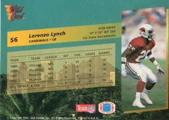 1993 Wild Card #56 Lorenzo Lynch Back