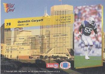 1993 Wild Card #78 Quentin Coryatt Back