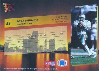 1993 Wild Card #89 Mike Williams Back