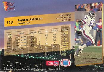 1993 Wild Card #113 Pepper Johnson Back