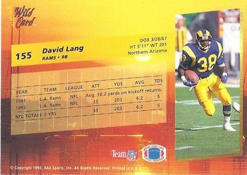 1993 Wild Card #155 David Lang Back