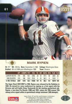 1994 SP - Die Cut #61 Mark Rypien Back
