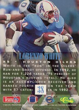 1994 Classic NFL Experience #38 Lorenzo White Back
