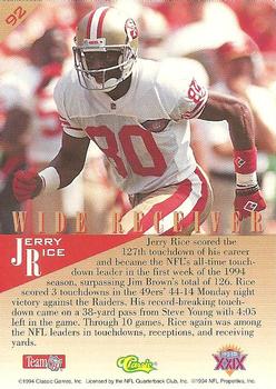 1995 Classic NFL Experience #92 Jerry Rice Back