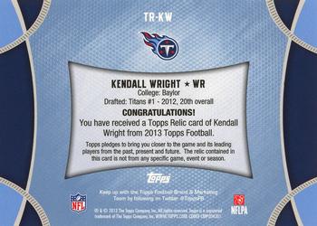 2013 Topps - Relics #TR-KW Kendall Wright Back