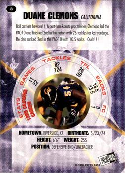 1996 Press Pass #3 Duane Clemons Back