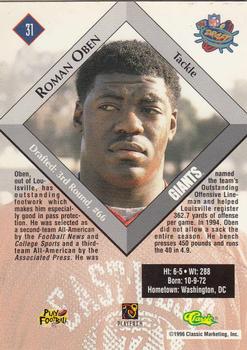 1996 Classic NFL Rookies #31 Roman Oben Back