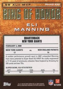 2008 Topps - Ring of Honor: Eli Manning #RH42-EM Eli Manning Back