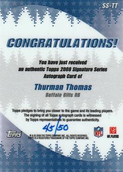 2008 Topps - Signature Series #SS-TT Thurman Thomas Back
