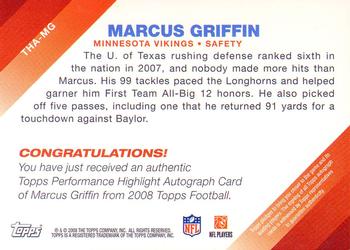 2008 Topps - Performance Highlights Autographs #THA-MG Marcus Griffin Back