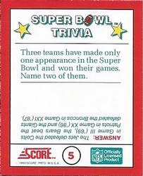 1990 Score - Magic Motion: Super Bowl Trivia #5 Super Bowl Trivia Back