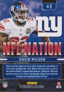 2013 Panini Rookies & Stars - NFL Nation #11 David Wilson Back