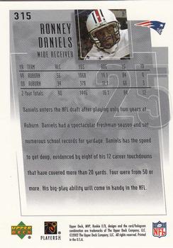 2001 Upper Deck Rookie F/X #315 Ronney Daniels Back