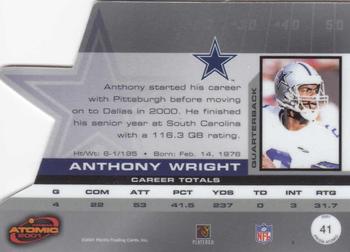 2001 Pacific Prism Atomic #41 Anthony Wright Back