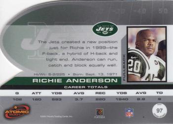 2001 Pacific Prism Atomic #97 Richie Anderson Back
