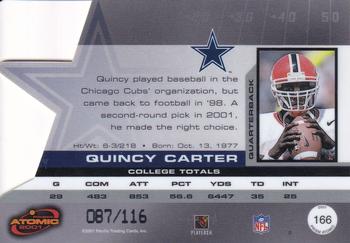 2001 Pacific Prism Atomic #166 Quincy Carter Back