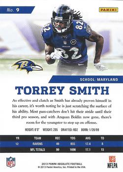 2013 Panini Absolute #9 Torrey Smith Back