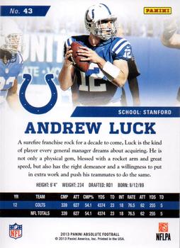 2013 Panini Absolute #43 Andrew Luck Back