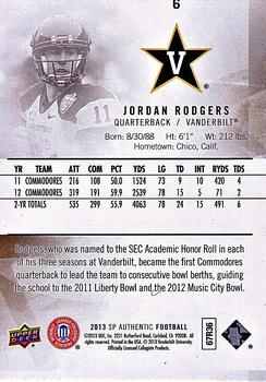 2013 SP Authentic #6 Jordan Rodgers Back
