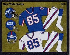 1988 Panini Stickers #366 New York Giants Uniform Front
