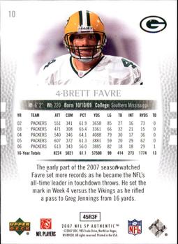 2007 SP Authentic #10 Brett Favre Back