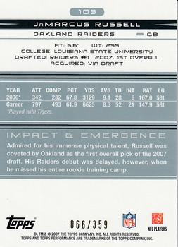 2007 Topps Performance #103 JaMarcus Russell Back
