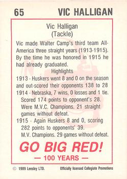 1989 Leesley Nebraska Cornhuskers 100 #65 Vic Halligan Back
