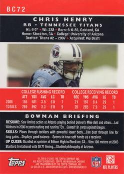 2007 Bowman Chrome #BC72 Chris Henry Back