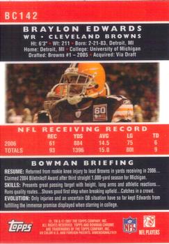 2007 Bowman Chrome #BC142 Braylon Edwards Back